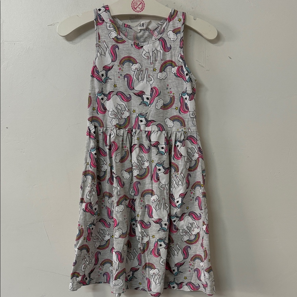 H&M Kids Dress with Unicorn Print - Gray and Multicolor